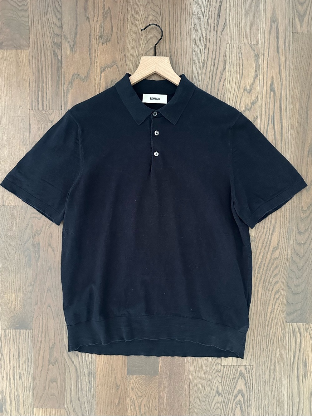 Buck Mason Avalon Knit Cotton Short Sleeve Polo Navy Blue Large
